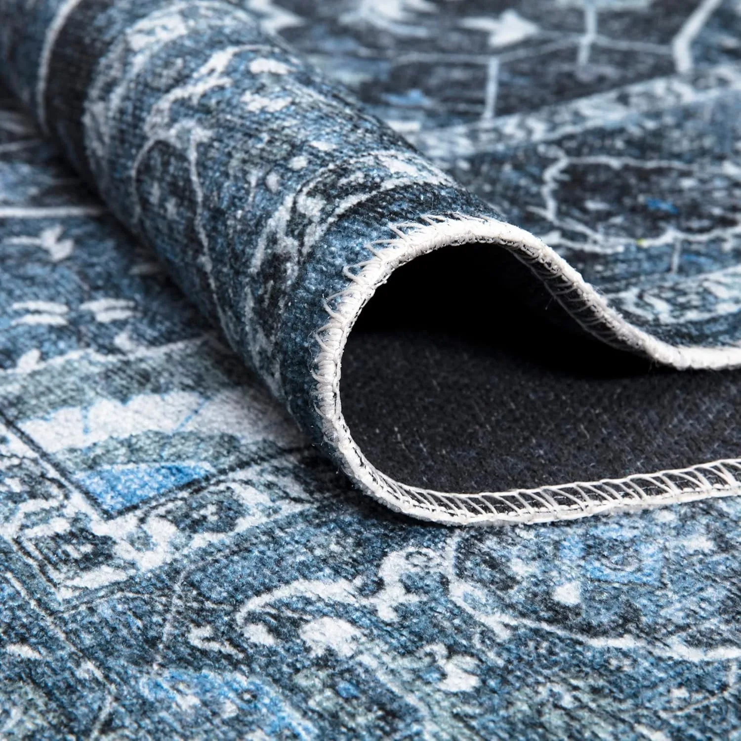 Bloom Rugs Washable Non-Slip 2x3 Rug - Blue/Charcoal Traditional Oriental Area Rug for Living Room, Bedroom, Dining Room, and Kitchen - Exact Size: 2' x 3'