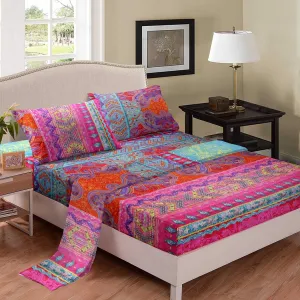 Boho Sheet Set Full Size Bohemian Bed Sheets Set 4 Piece Super Soft Microfiber Colorful Tribal Striped Sheets Deep Pocket Boho Fitted Sheet   Bohemian Flat Sheet   Retro Decor 2 Pillow shams Adult