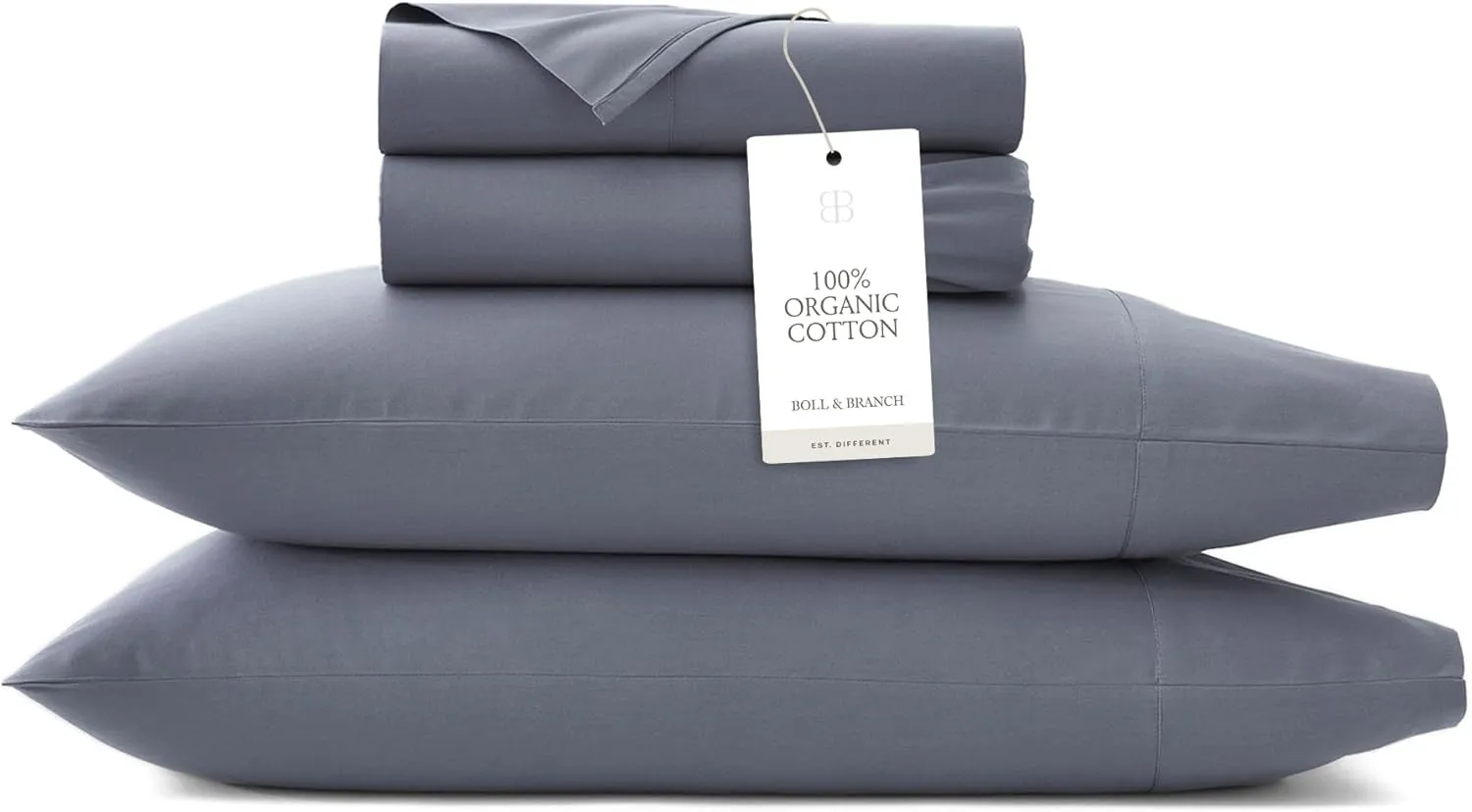 BOLL & BRANCH Signature Hemmed Sheet Set - Full, Mineral - Luxury 100% Organic Cotton - Includes 1 Flat, 1 Fitted, 2 Pillowcases - Buttery Soft