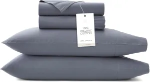 BOLL & BRANCH Signature Hemmed Sheet Set - Full, Mineral - Luxury 100% Organic Cotton - Includes 1 Flat, 1 Fitted, 2 Pillowcases - Buttery Soft