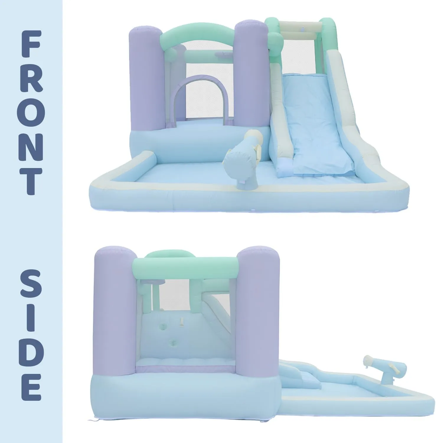 Bounceland Splash Zone Dream Wet or Dry Bounce House Water Slide, 11.5ftL x 9ftW x 6ftH, Pastel Color, Spacious Bounce Area, Splash Pool, Climbing Wall, Blower Included, Trendy Kids Outdoor Play