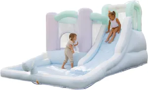Bounceland Splash Zone Dream Wet or Dry Bounce House Water Slide, 11.5ftL x 9ftW x 6ftH, Pastel Color, Spacious Bounce Area, Splash Pool, Climbing Wall, Blower Included, Trendy Kids Outdoor Play