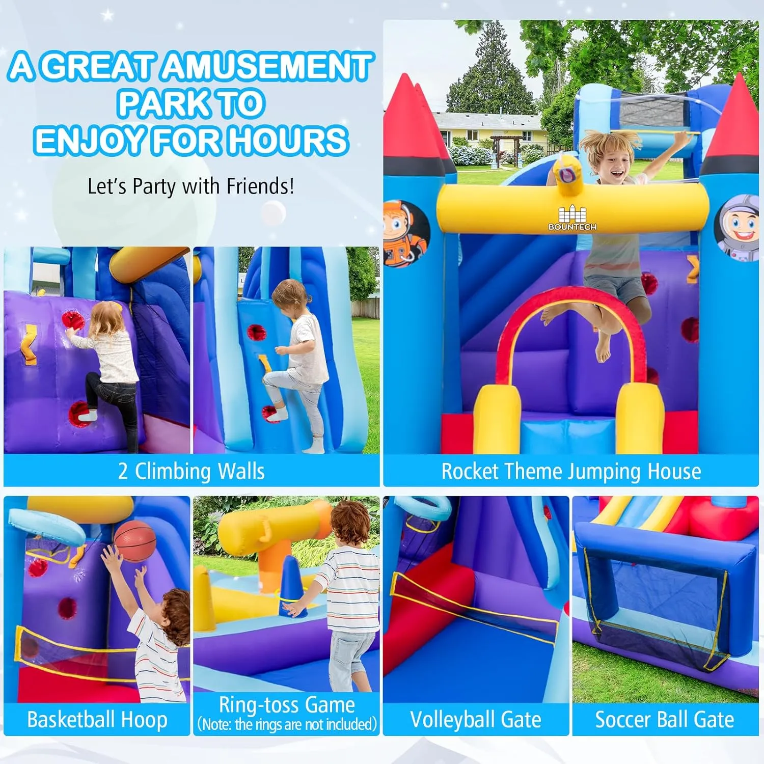 BOUNTECH Inflatable Water Slide, 10-in-1 Water Park Jump Castle for Big Kids 5-12, Water Slides Inflatables w/Huge Splash Pool, Football Gate, Water Bounce House for Kids Outdoor Backyard Party Gifts