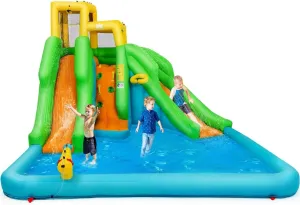 BOUNTECH Inflatable Water Slide, 6 in 1 Giant Water Park for Outdoor with Dual Slides for Racing Fun, Climbing Wall, Blow up Water Slides Inflatables for Kids Backyard Party Gifts (Without Blower)