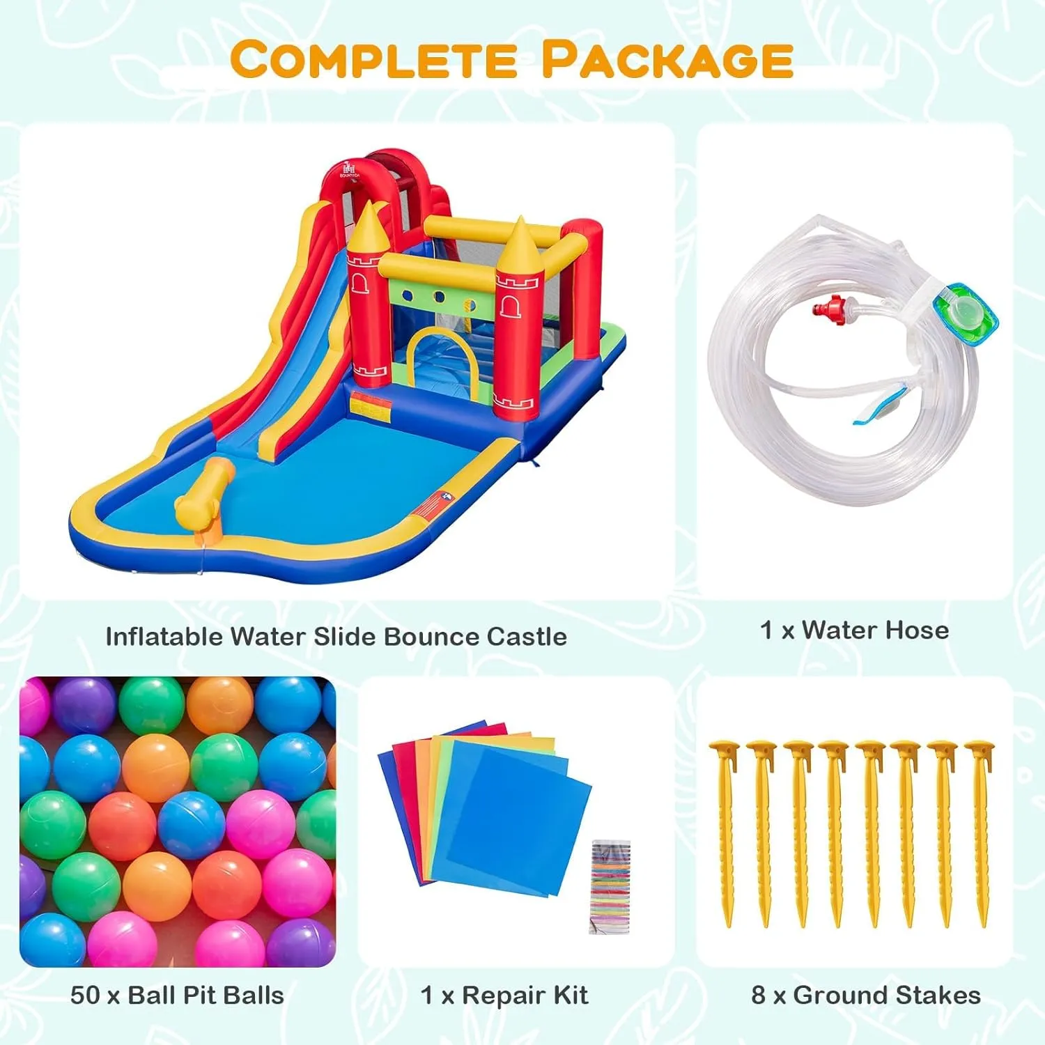 BOUNTECH Inflatable Water Slide, 9 in 1 Bounce House Water Slide Combo for Outdoor Fun w/Large Splash Pool, Ball Pit, Blow up Bouncy Castle Water Slides Inflatables for Big Kids Backyard Party Gifts