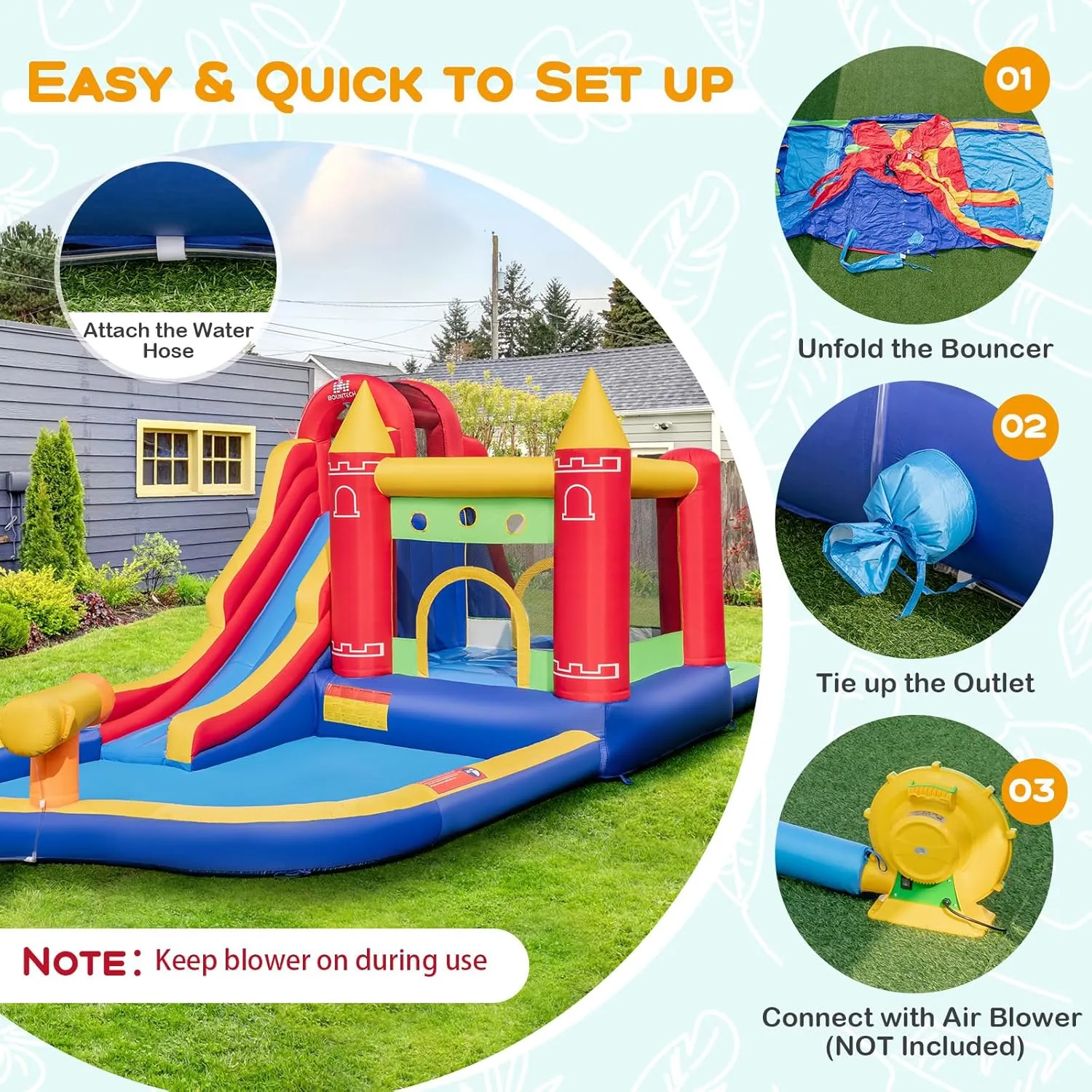 BOUNTECH Inflatable Water Slide, 9 in 1 Bounce House Water Slide Combo for Outdoor Fun w/Large Splash Pool, Ball Pit, Blow up Bouncy Castle Water Slides Inflatables for Big Kids Backyard Party Gifts