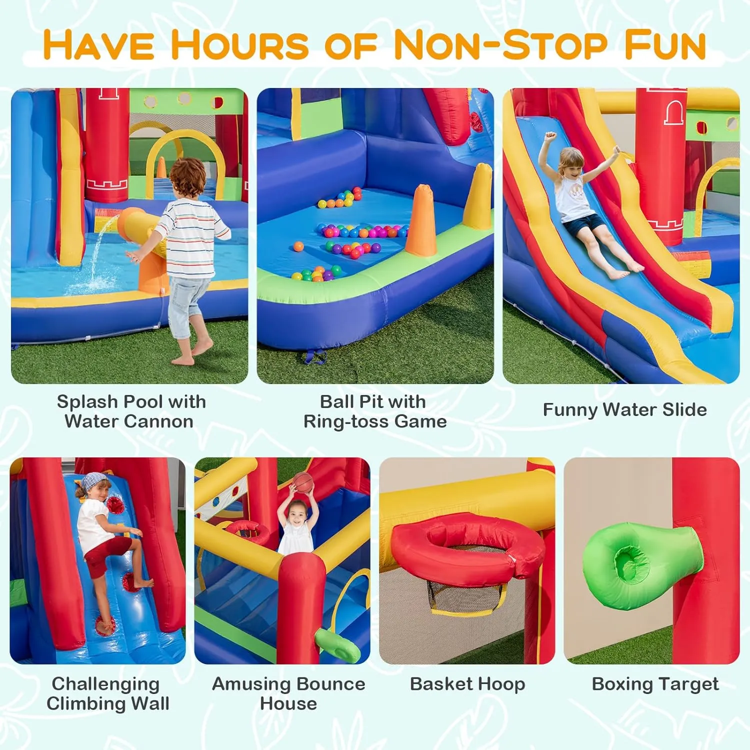 BOUNTECH Inflatable Water Slide, 9 in 1 Bounce House Water Slide Combo for Outdoor Fun w/Large Splash Pool, Ball Pit, Blow up Bouncy Castle Water Slides Inflatables for Big Kids Backyard Party Gifts