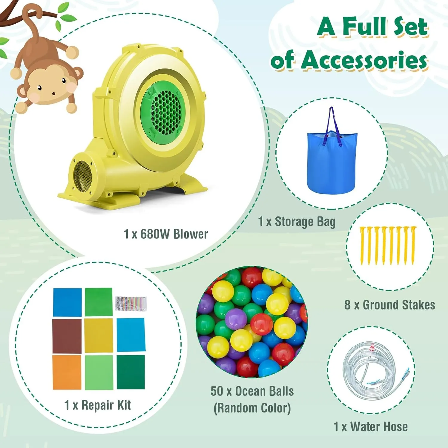 BOUNTECH Inflatable Water Slide, Jungle Kids Water Park Jump Castle with Long Slide, Splash Pool, Water Slides Inflatables for Kids, Blow up Backyard Party Outdoor Water Slide Bounce House with Blower