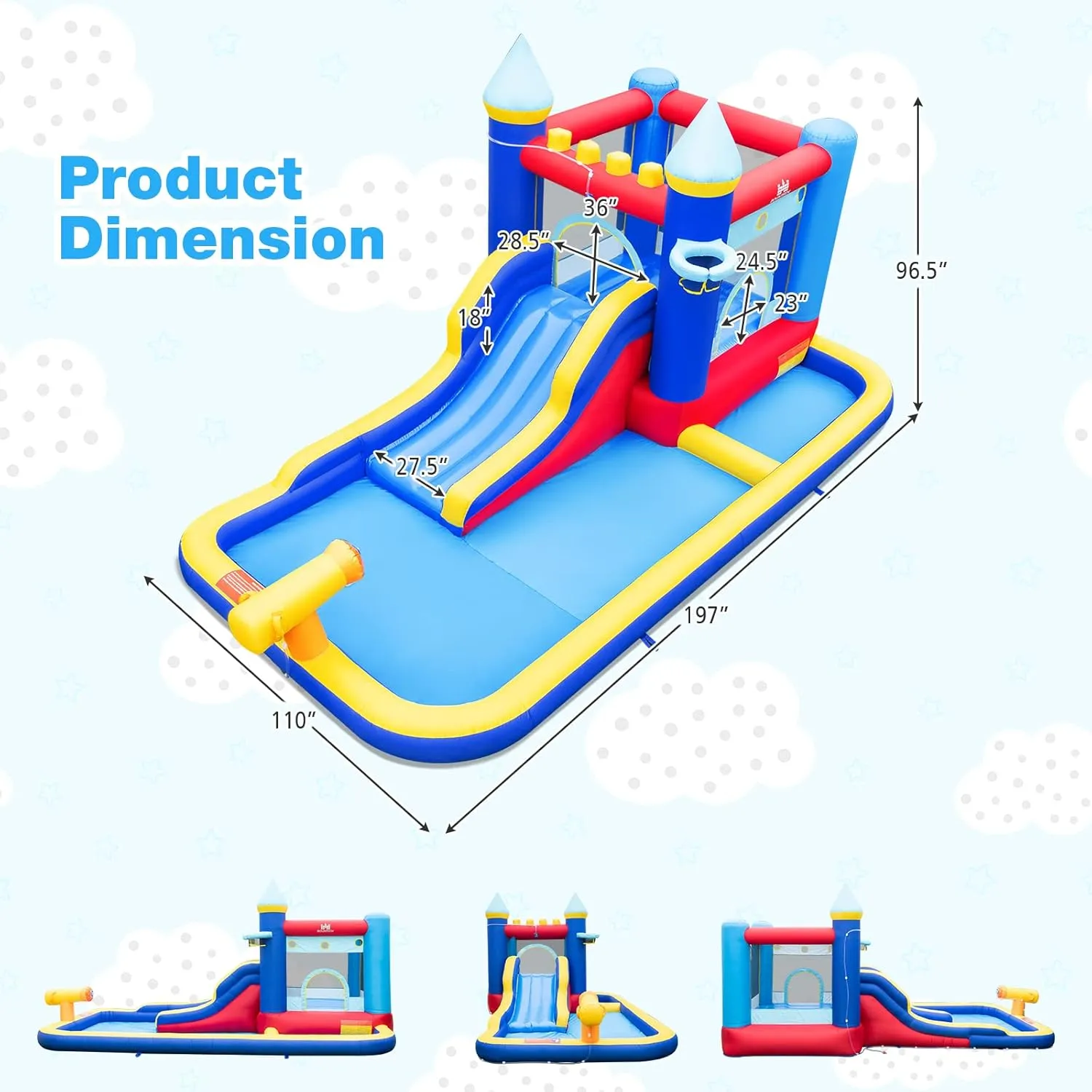 BOUNTECH Inflatable Water Slide, Kids Water Park Jump Bouncy Castle with Slide, Splash Pool, Water Slides Inflatables for Kids, Blow up Backyard Party Outdoor Water Slide Bounce House with Blower