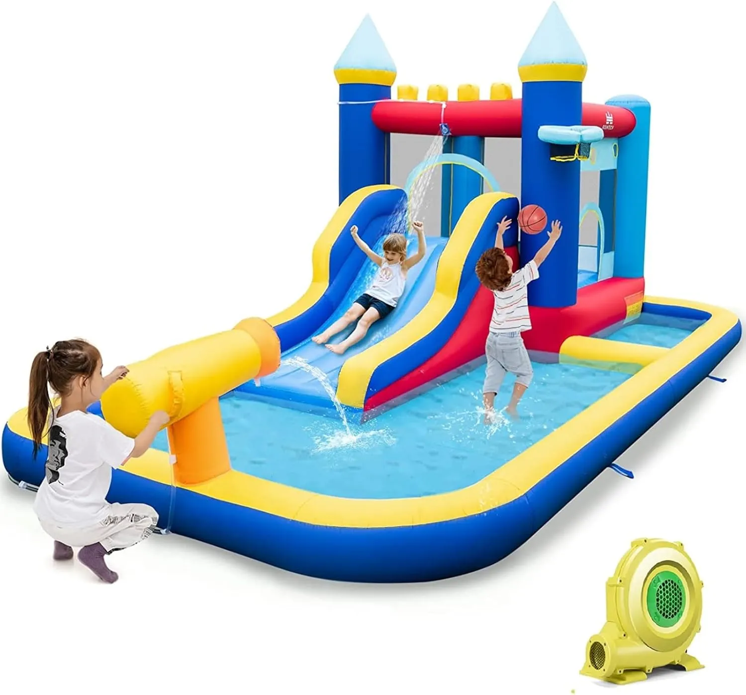 BOUNTECH Inflatable Water Slide, Kids Water Park Jump Bouncy Castle with Slide, Splash Pool, Water Slides Inflatables for Kids, Blow up Backyard Party Outdoor Water Slide Bounce House with Blower