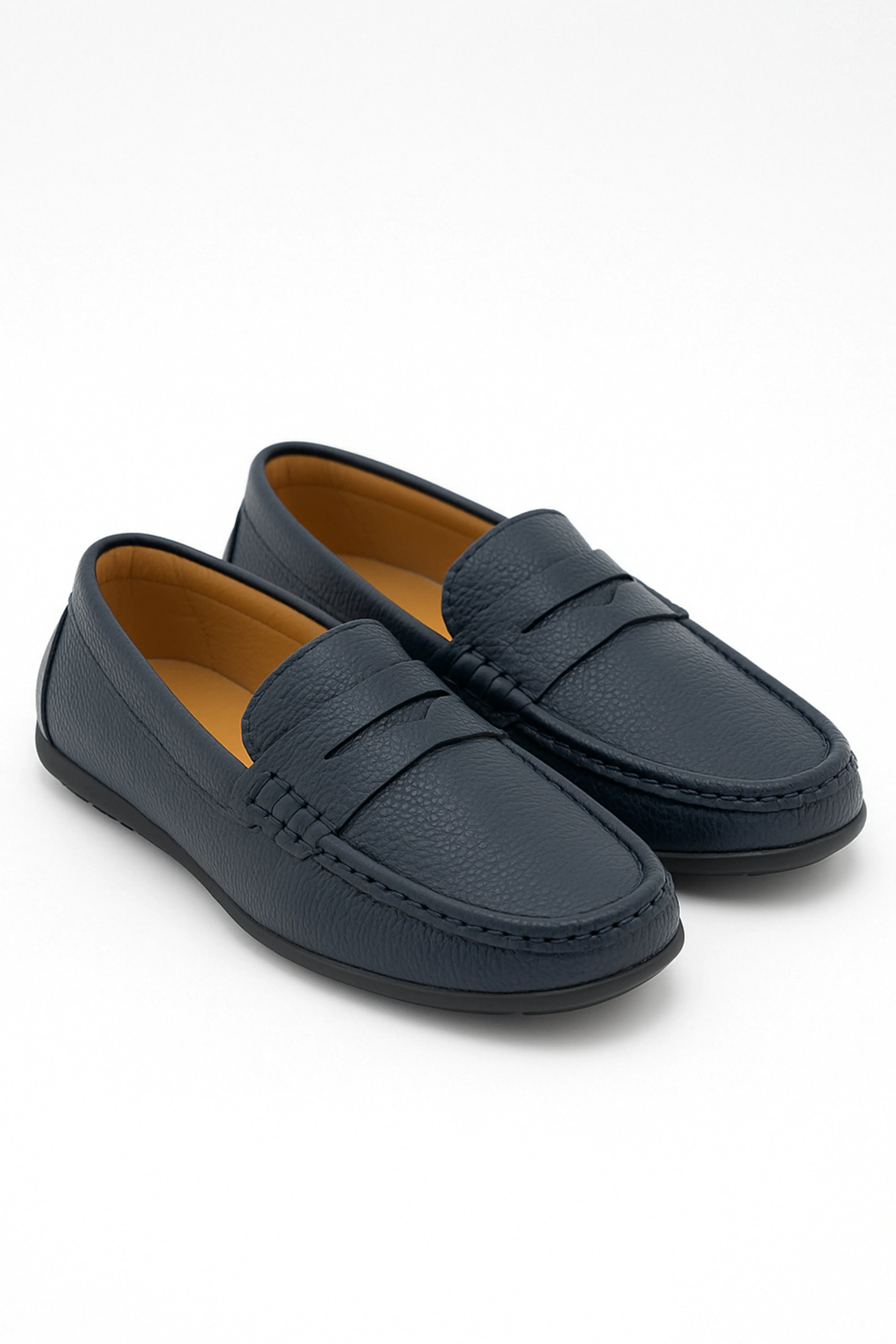 Boys Leather Penny Loafer - HUGO - Navy Blue