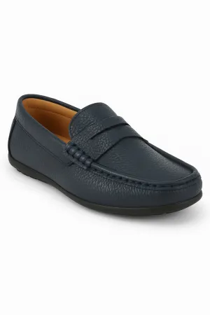 Boys Leather Penny Loafer - HUGO - Navy Blue