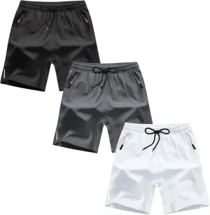 Boys Shorts Quick Dry Athletic Running Shorts with Zipper Pockets