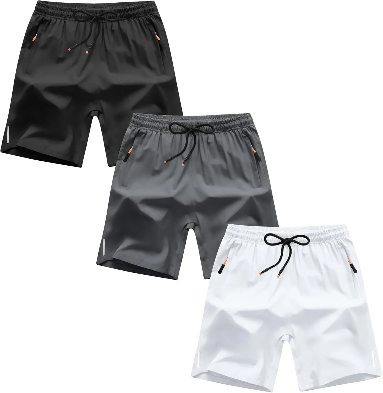 Boys Shorts Quick Dry Athletic Running Shorts with Zipper Pockets