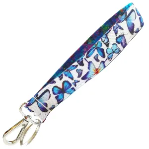 Butterfly Print Keychain - Wrist Key Fob - Cute Purple & Blue Butterflies on White - 1 x 6 Inch Loop - Cute Purse or Wallet Strap - Handmade by Green Acorn Kitchen