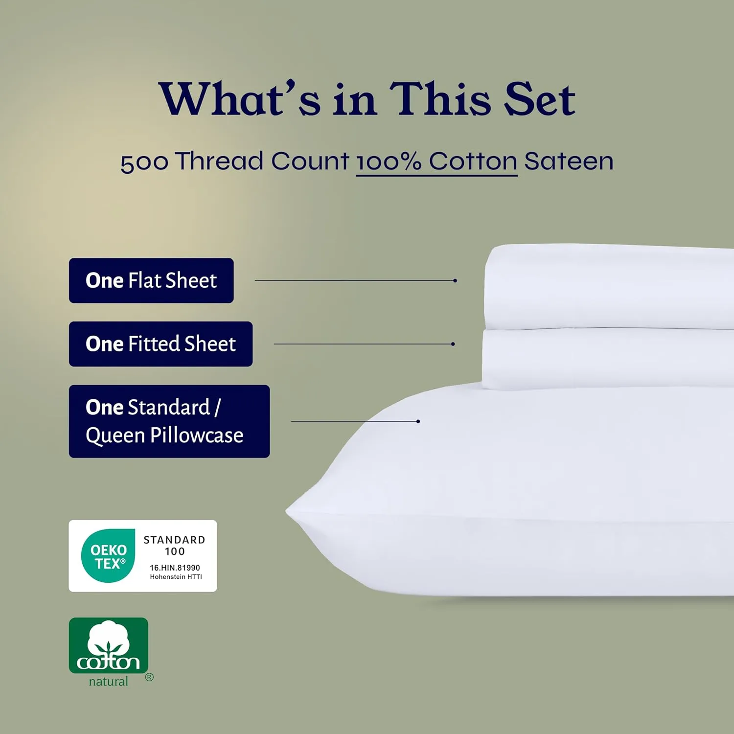 California Design Den Twin XL Size Sheet Set - 100% Cotton, 500 Thread Count Sateen, Cooling Deep Pocket Bed Sheets with Fitted Elastic Sheet, Extra Soft Luxury Hotel Quality - White