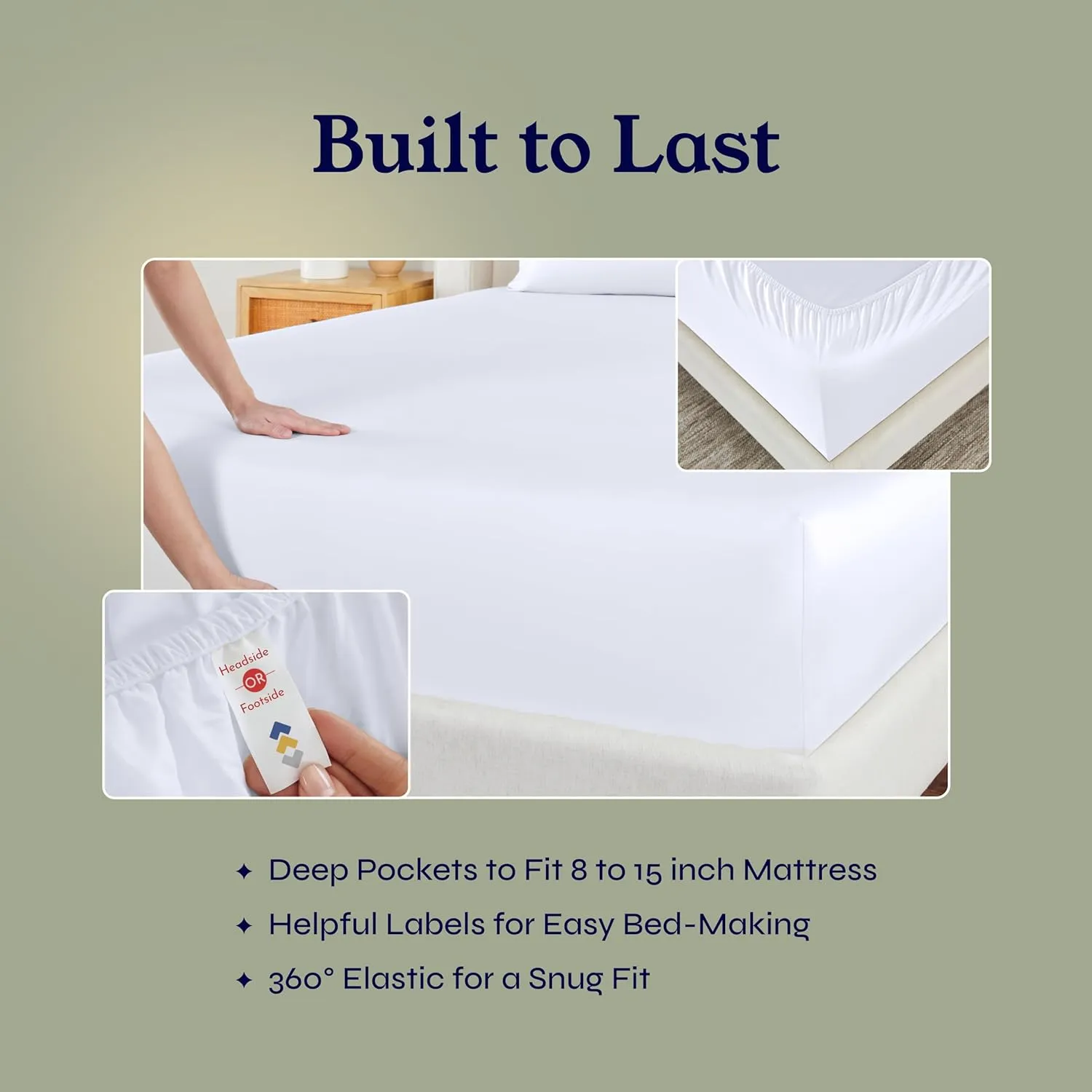 California Design Den Twin XL Size Sheet Set - 100% Cotton, 500 Thread Count Sateen, Cooling Deep Pocket Bed Sheets with Fitted Elastic Sheet, Extra Soft Luxury Hotel Quality - White