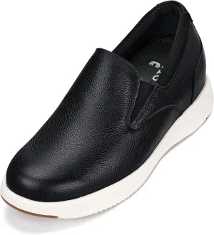 CALTO Men's Invisible Height Increasing Elevator Loafers - Onyx Black Lightweight Slip-on Casual Loafers - 2.8 Inches Taller - J1420 - Size 9 D(M) US