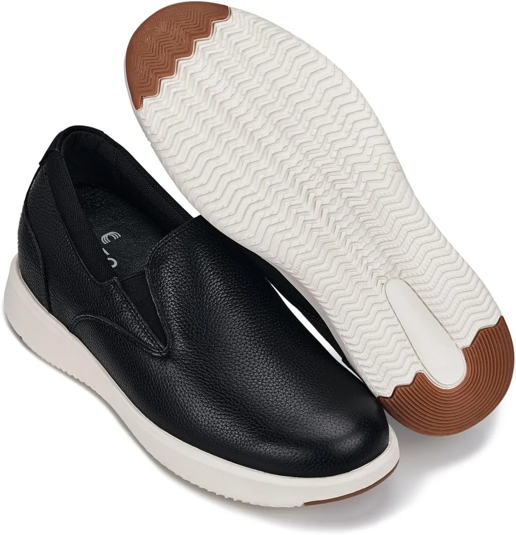 CALTO Men's Invisible Height Increasing Elevator Loafers - Onyx Black Lightweight Slip-on Casual Loafers - 2.8 Inches Taller - J1420 - Size 9 D(M) US