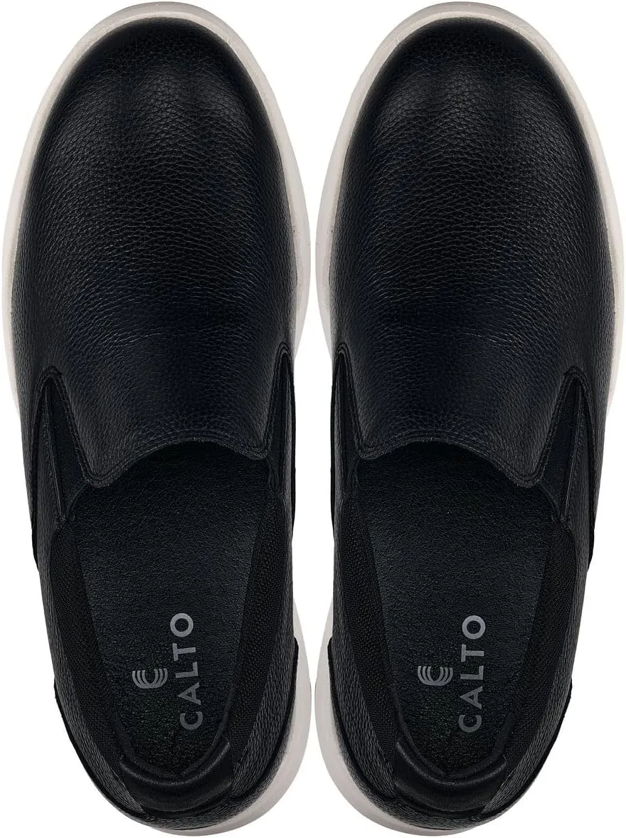 CALTO Men's Invisible Height Increasing Elevator Loafers - Onyx Black Lightweight Slip-on Casual Loafers - 2.8 Inches Taller - J1420 - Size 9 D(M) US