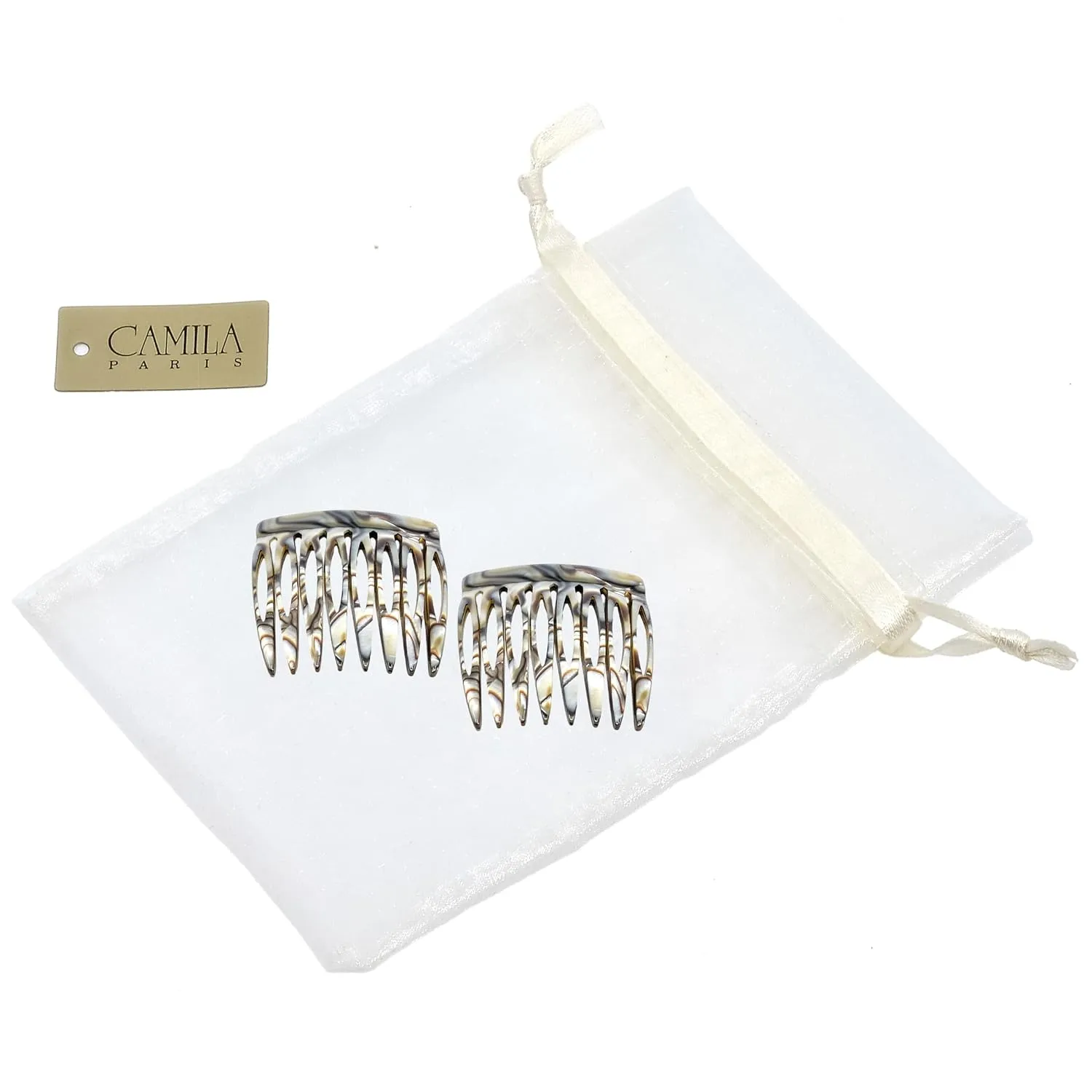 Camila Paris Onyx Pearl Tokyo French Hair Side Comb 6 Piece Handmade Small, French Twist Decorative Hair Combs, Strong Hold Hair Comb Clips for Women, Styling Girls Hair Accessories, Made in France