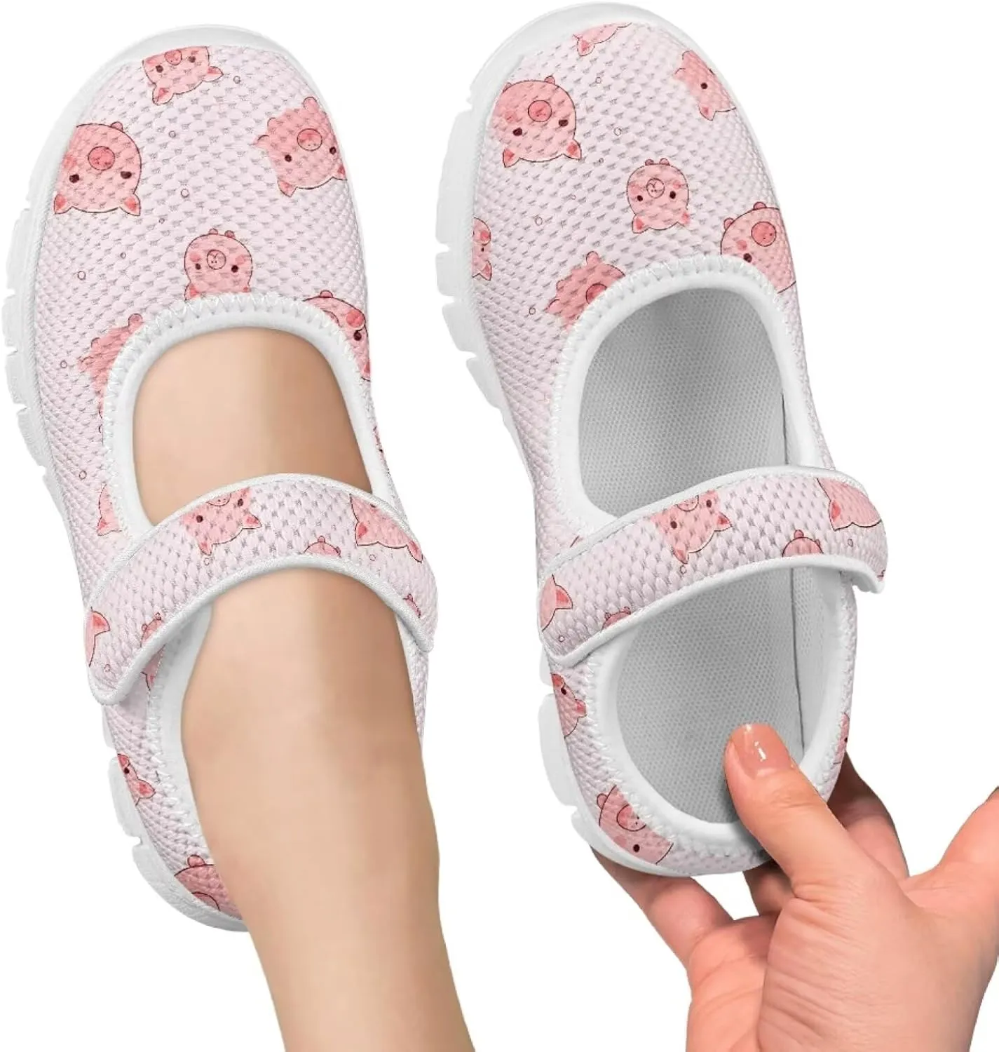 Cartoon Pink Print Girls Sneakers Mary Jane Shoes Dress Shoes for Toddler Lightweight Flat Shoes Anti-Slip School Uniform Shoes for Party,Travel
