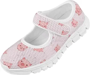Cartoon Pink Print Girls Sneakers Mary Jane Shoes Dress Shoes for Toddler Lightweight Flat Shoes Anti-Slip School Uniform Shoes for Party,Travel