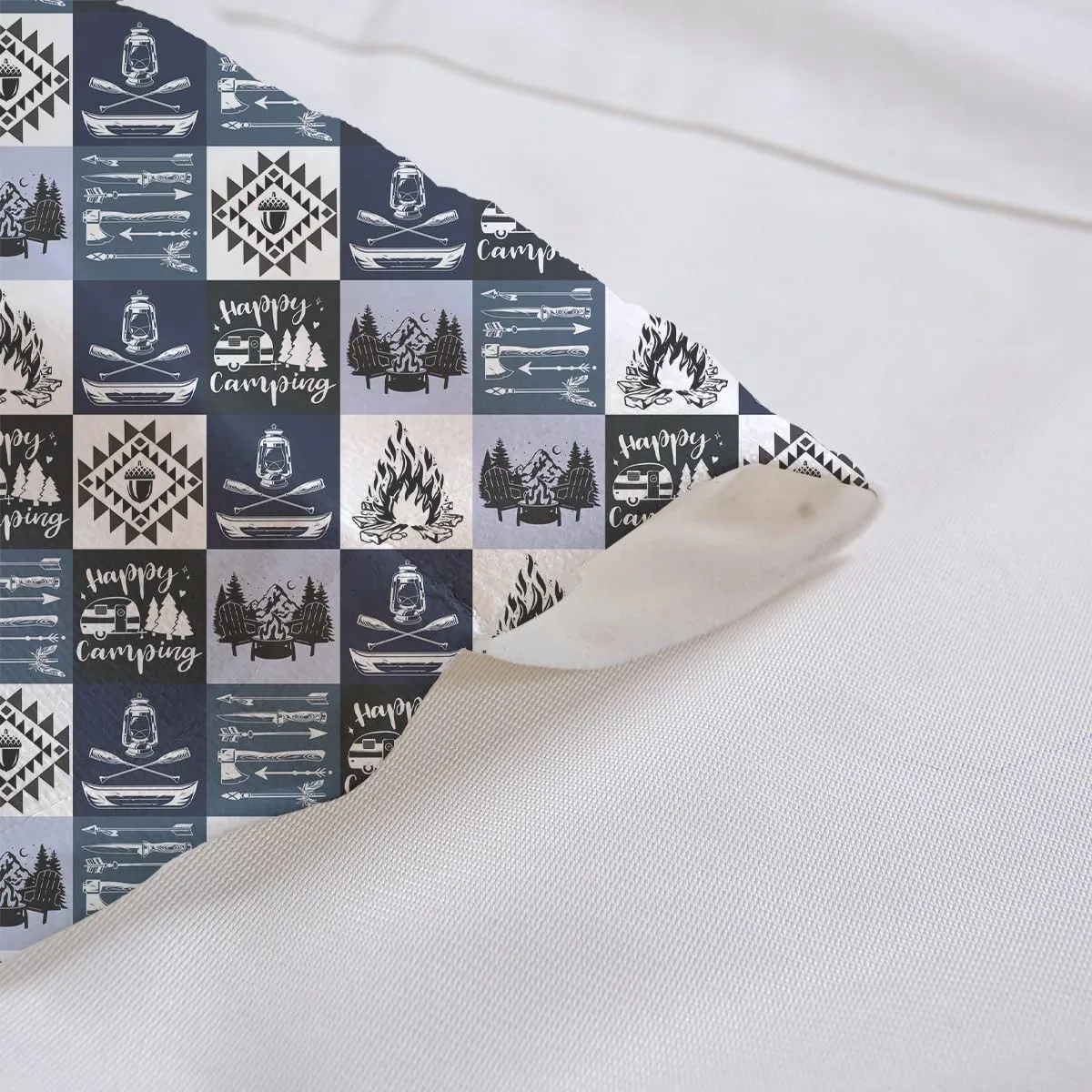 Castle Fairy Adventure Camping Valance Curtains Lodge Cabin Jungle Trees Lake Boat Window Valances for Kitchen Living Room Blue Grid Tribal Arrow Rustic Valances for Bedroom Bathroom 52" W X 12" L