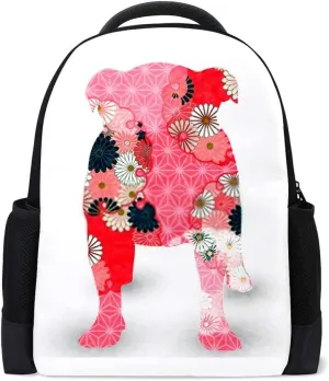 Casual Backpack School Book Bag Teenager Laptop Business Sports Travel Bag 16 Inch Water Proof Multi-Function ﻿Dog with pink flowers Daypack