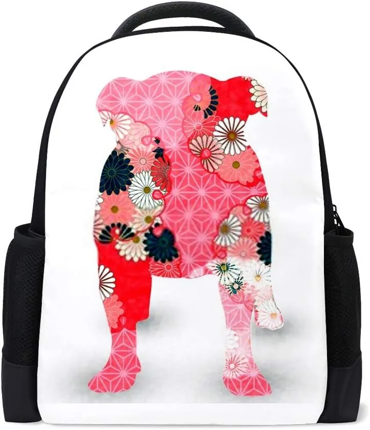 Casual Backpack School Book Bag Teenager Laptop Business Sports Travel Bag 16 Inch Water Proof Multi-Function ﻿Dog with pink flowers Daypack