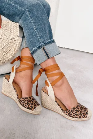Catch Me If You Can Ankle Tie Espadrille Wedge (Cheetah)