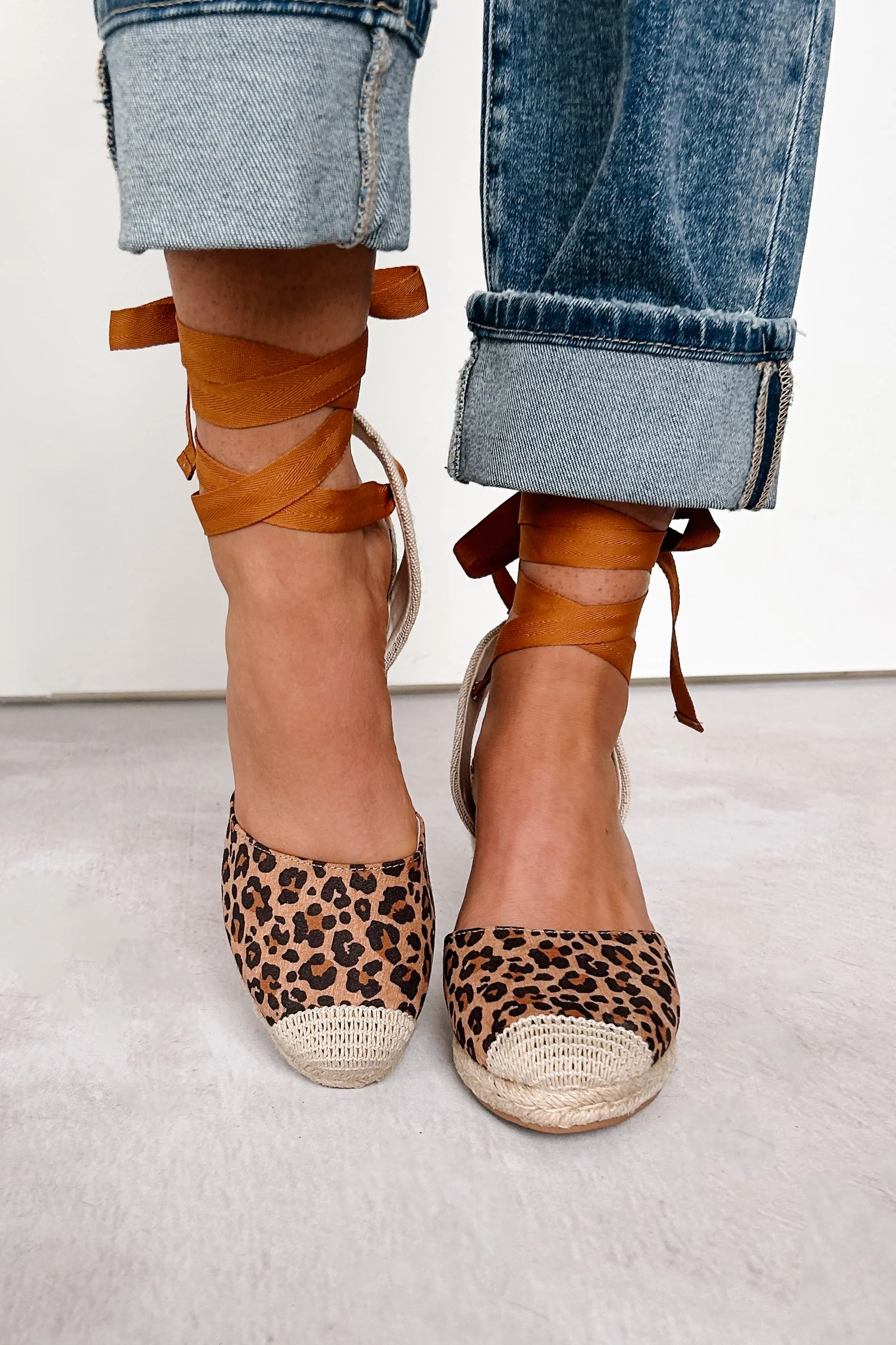 Catch Me If You Can Ankle Tie Espadrille Wedge (Cheetah)