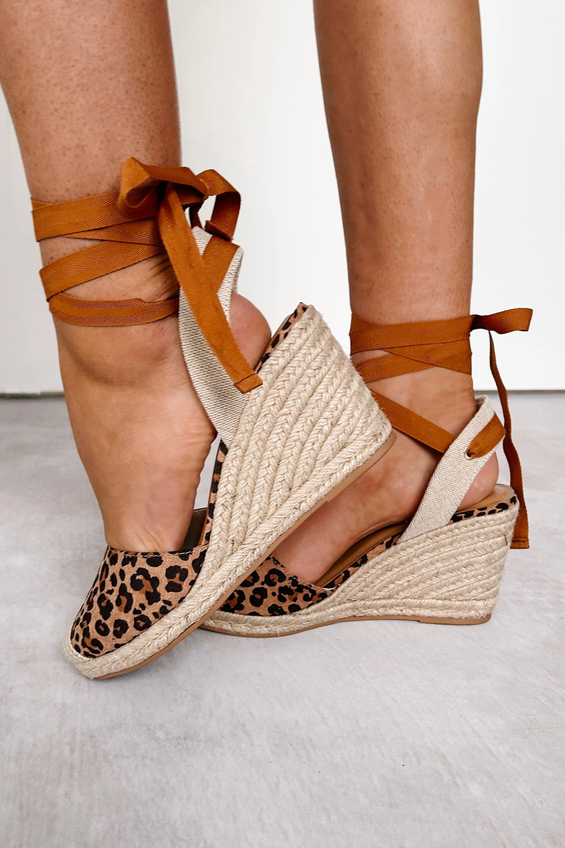 Catch Me If You Can Ankle Tie Espadrille Wedge (Cheetah)