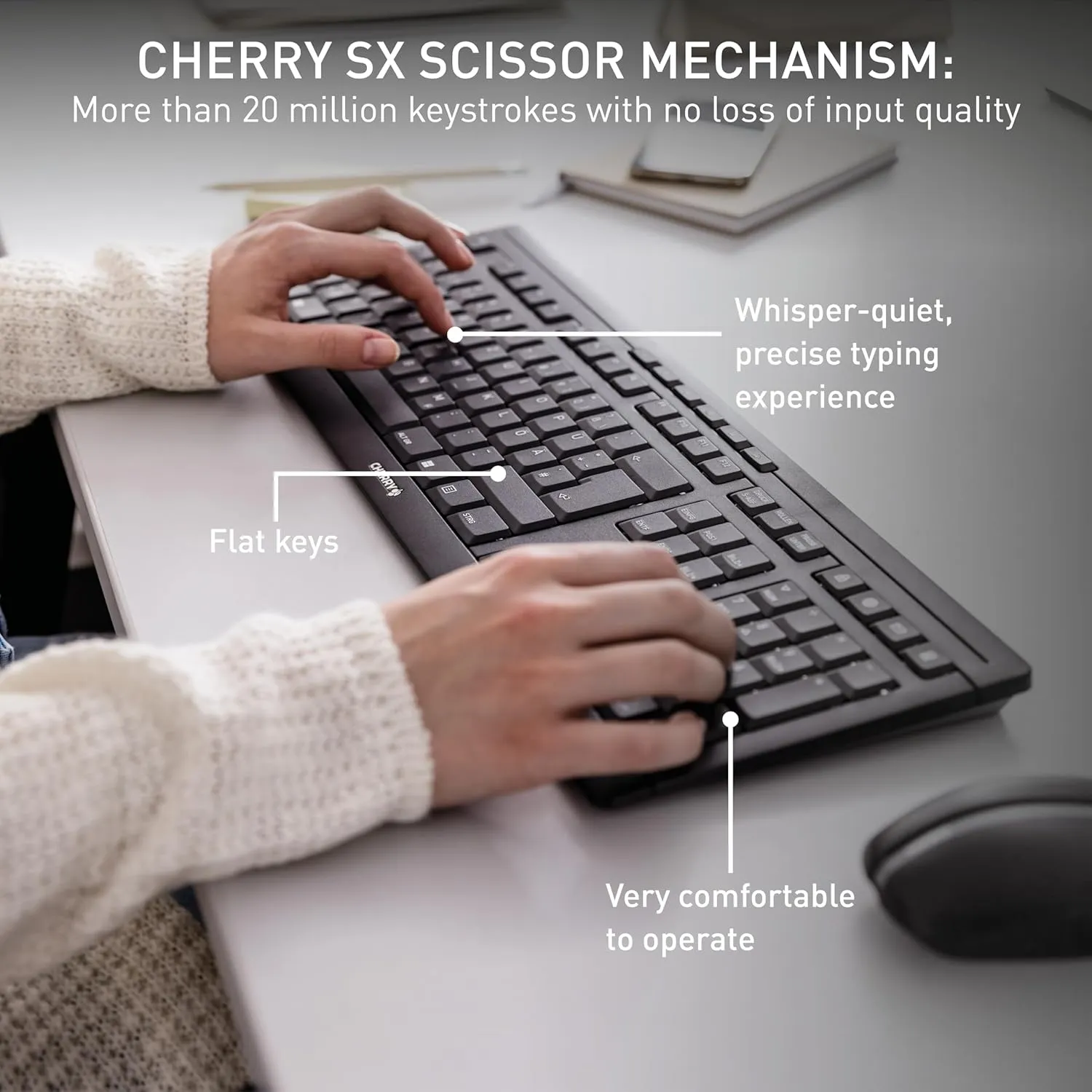 CHERRY Stream Desktop - Wireless Keyboard and Mouse Combo - US Layout - QWERTY Keyboard - Black