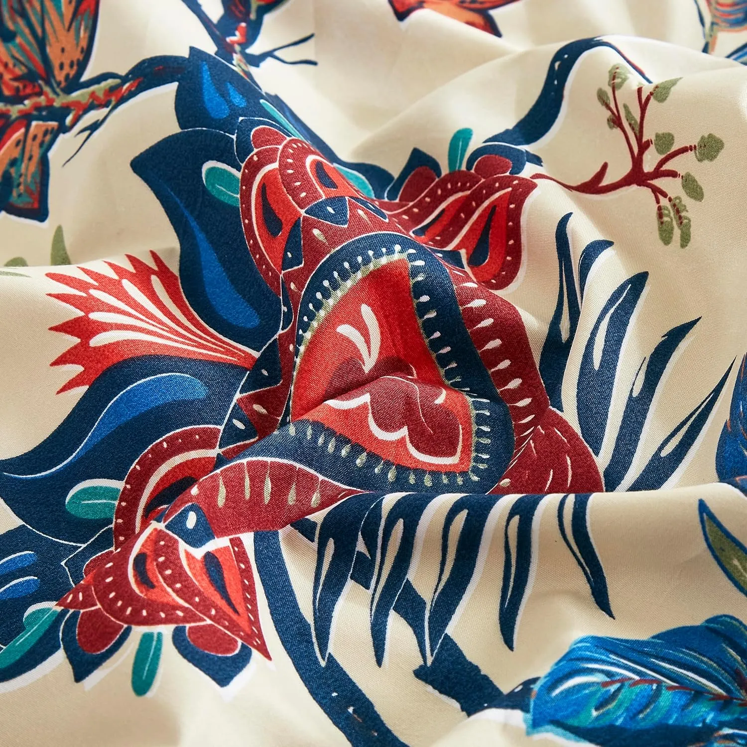 Chezmoi Collection Paradise 4-Piece Floral Bed Sheet Set - Multicolor Blue Red Orange Cream Printed Microfiber 14-Inches Deep Pocket Sheets & Pillowcases Set, King
