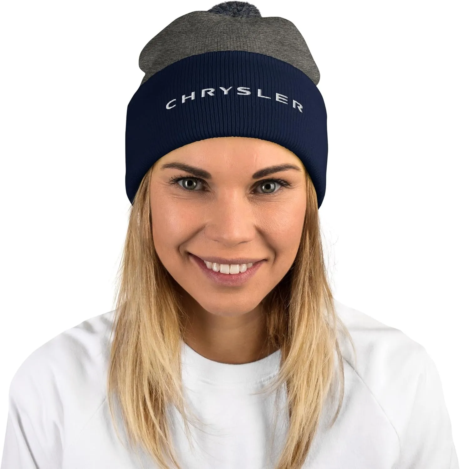 Chrysler Logo Pom Pom Knit Beanie Hat