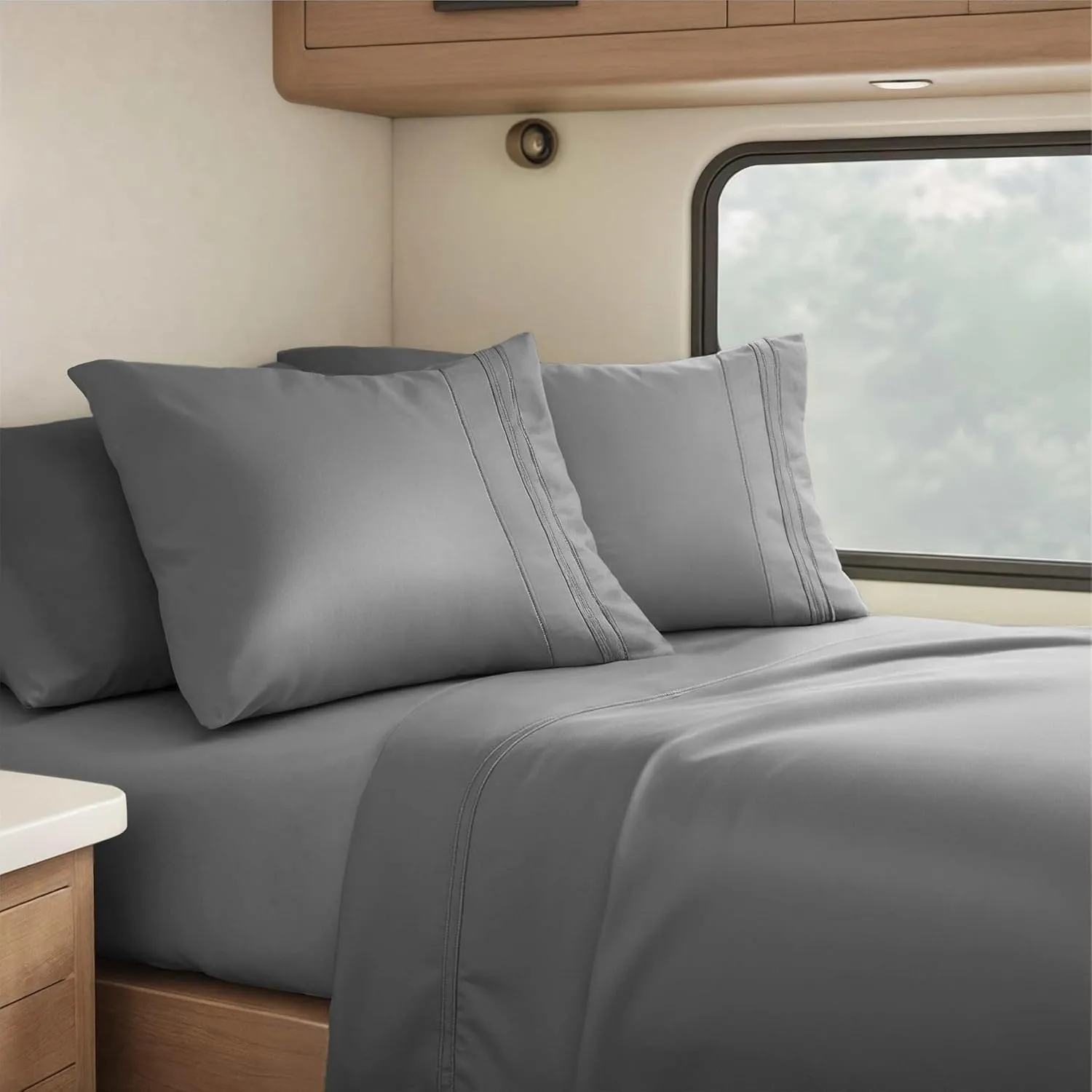 Clara Clark RV Queen Sheets, 6 Piece RV Sheets Set - Hotel Luxury Sheets for RV Bunks, Super Soft Bedding Set, Short Queen,Charcoal Gray