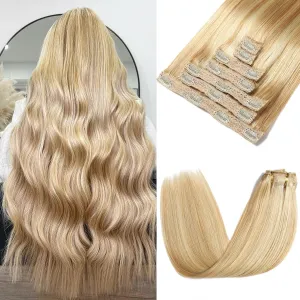 Clip in Hair Extensions Real Human Hair - 120g 20 Inch 7pcs, Dirty Blonde to Bleach Blonde Highlight - Soft Remy Hair Extensions Real Human Hair Clip ins for Women (20 Inch)