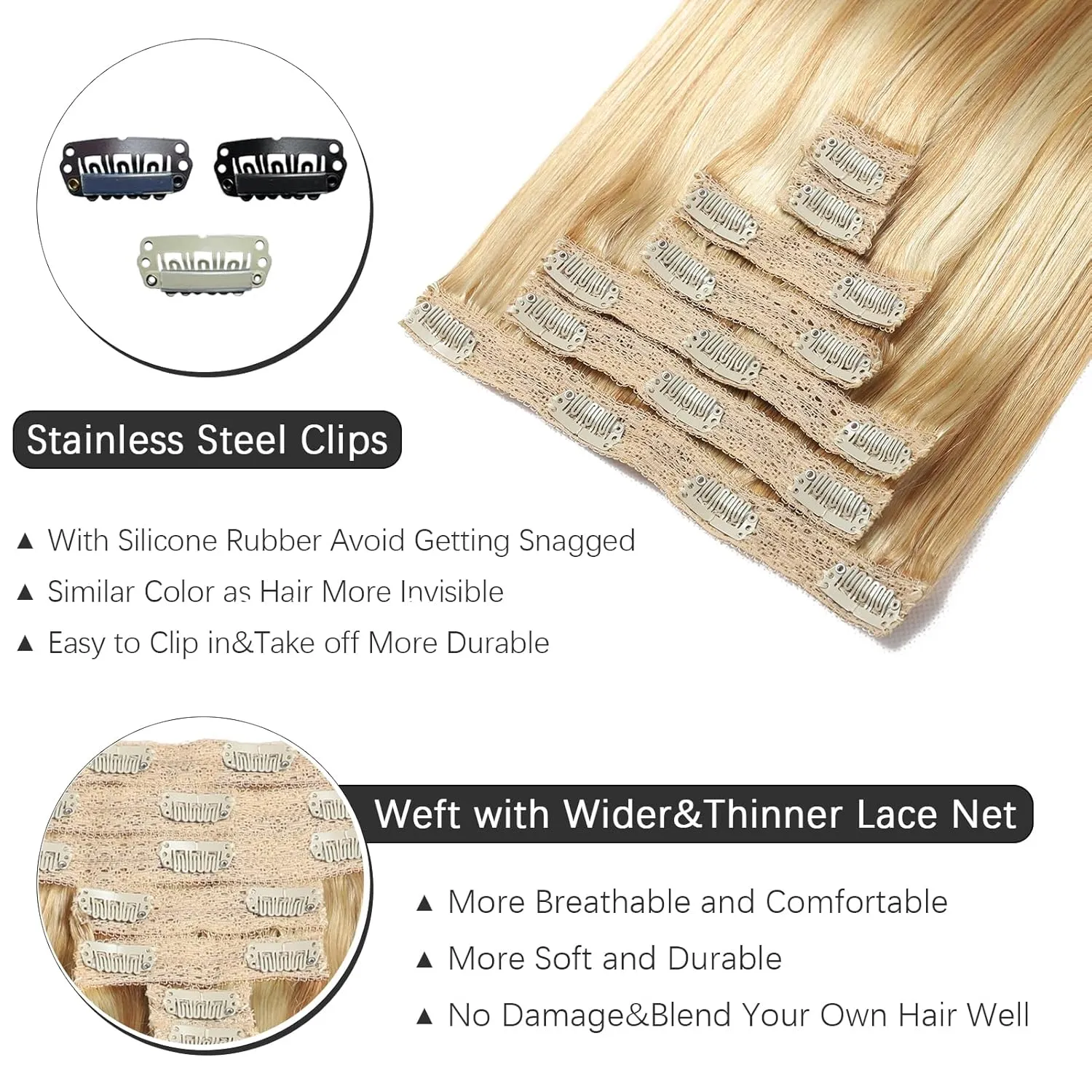 Clip in Hair Extensions Real Human Hair - 120g 20 Inch 7pcs, Dirty Blonde to Bleach Blonde Highlight - Soft Remy Hair Extensions Real Human Hair Clip ins for Women (20 Inch)