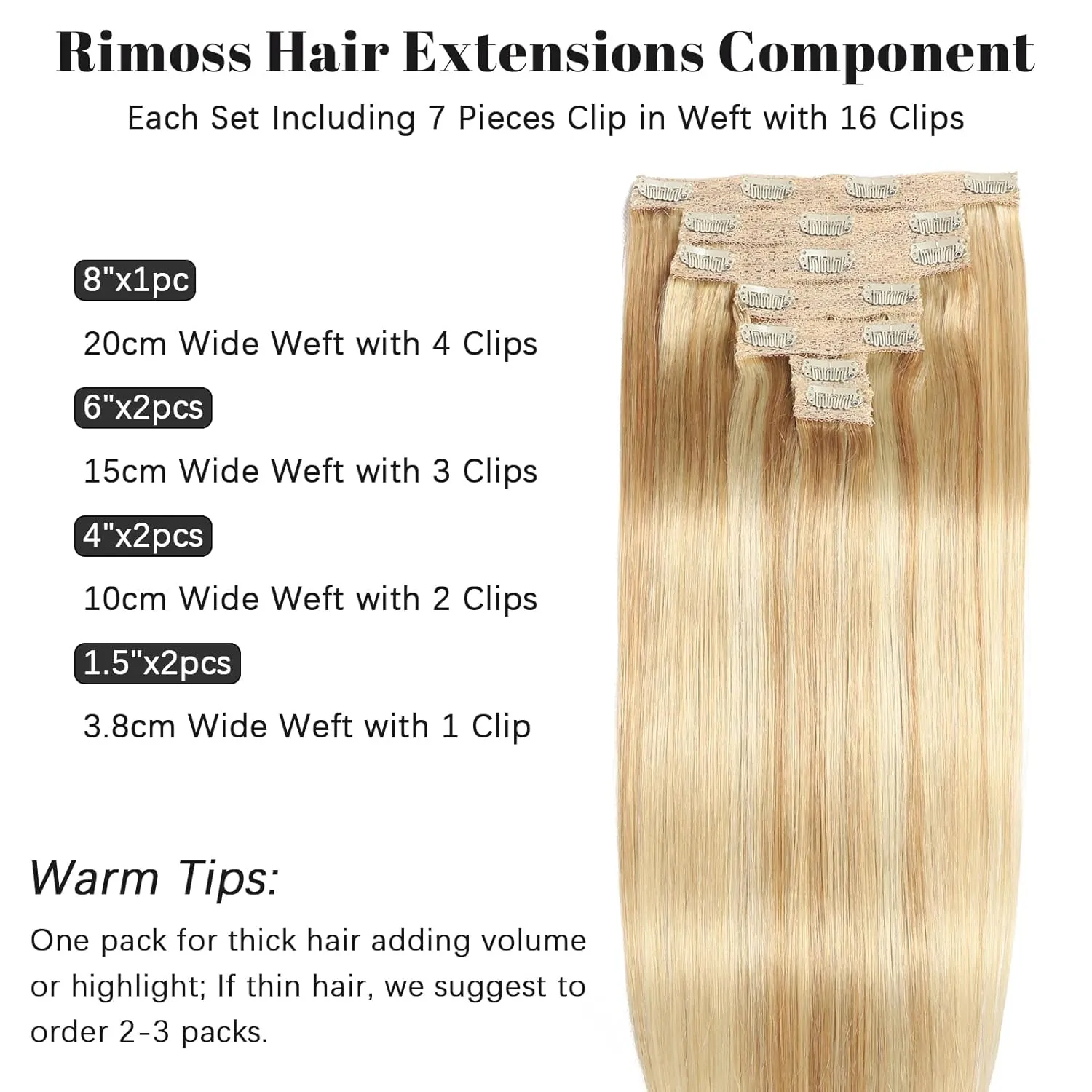 Clip in Hair Extensions Real Human Hair - 120g 20 Inch 7pcs, Dirty Blonde to Bleach Blonde Highlight - Soft Remy Hair Extensions Real Human Hair Clip ins for Women (20 Inch)
