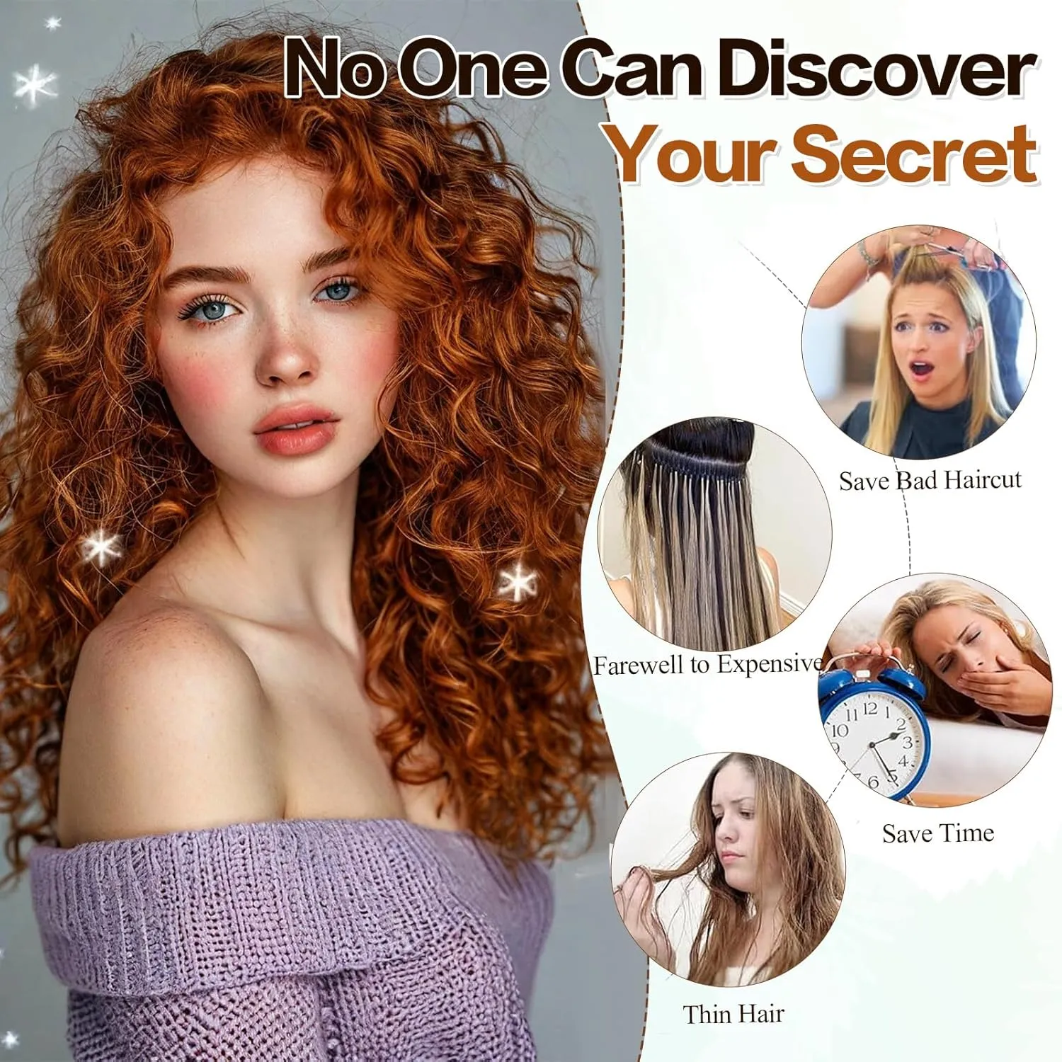 Clip in Hair Extensions,LEOSA 4PCS 16 inch Curly Hair Extensions Short Soft Natural Hairpiece Lace Weft Curly Wave Clip Ins Extensions Invisible for Women,Ginger Copper Red