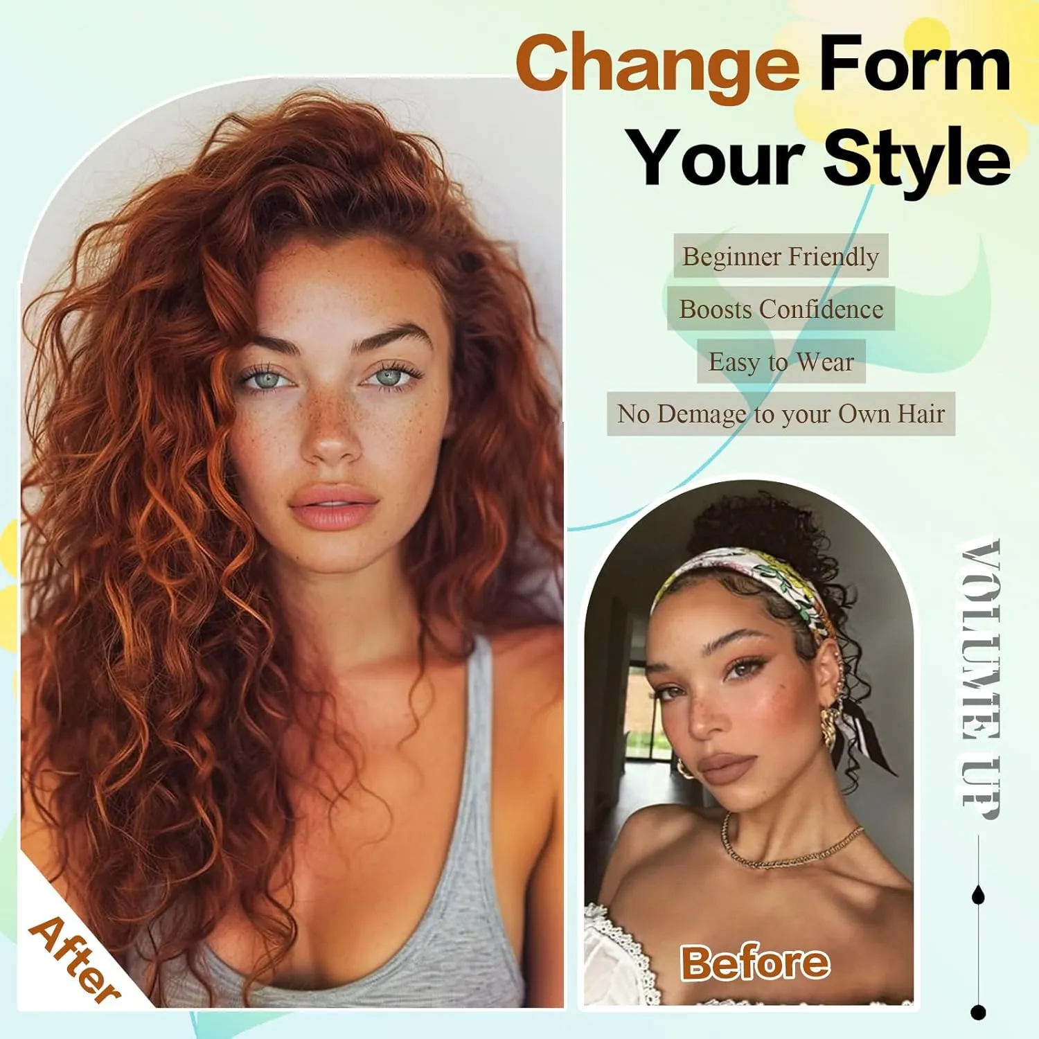 Clip in Hair Extensions,LEOSA 4PCS 16 inch Curly Hair Extensions Short Soft Natural Hairpiece Lace Weft Curly Wave Clip Ins Extensions Invisible for Women,Ginger Copper Red