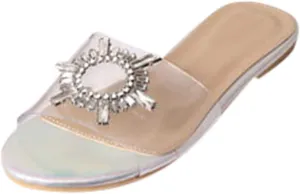 Comfortable Slip On Slide Sandals Womens Crystal Open Toe Sandals Slippers Casual Beach Shoes