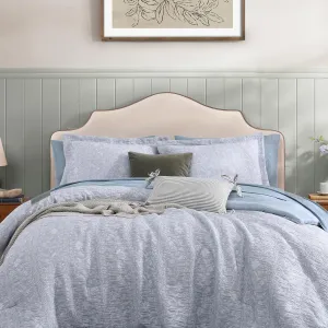 Comforter Set Queen Size - 7 Pieces Floral Blue Bedding for All Seasons, Farmhouse Shabby Chic Embroidery Bed Set, Soft Jacquard Queen Comforter Set with Sheets, Pillowcases & Shams