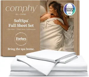 Coop Home Goods Comphy SoftSpa Bed Sheet Set of 4 Pieces, White Full, Super Soft Full Sheets, Flat and Fitted, Luxury Spa and Hotel Quality Bed Sheets and Pillowcase Set