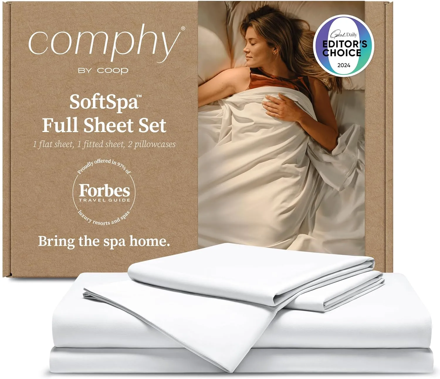 Coop Home Goods Comphy SoftSpa Bed Sheet Set of 4 Pieces, White Full, Super Soft Full Sheets, Flat and Fitted, Luxury Spa and Hotel Quality Bed Sheets and Pillowcase Set