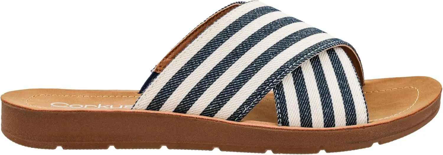 Corkys Footwear Womens Dig It Sandals - Featuring Unique Criss-Cross Straps, A Cushioned Insole, and Elastic Gore - Stylish and Comfortable for Everyday Wear