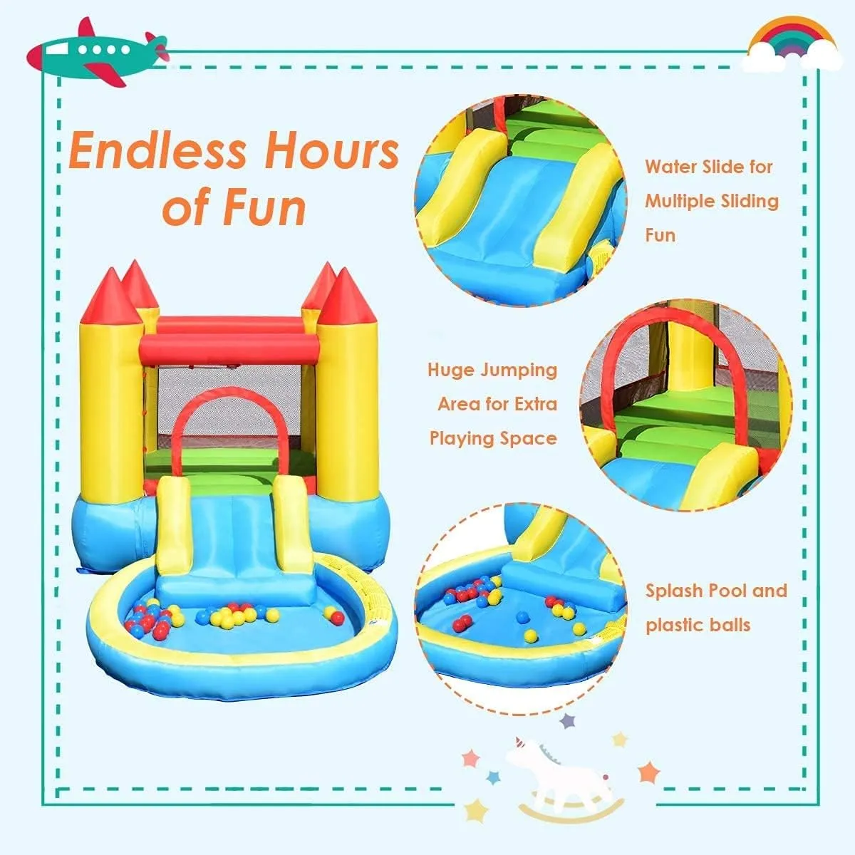 Costzon Inflatable Bounce House with Slide, 2-in-1 Kids Jumping Castle with Water Pool & Ball Pit for Littles, Wet Dry Water Bounce House Inflatables for Kids Outdoor Backyard Party Gifts