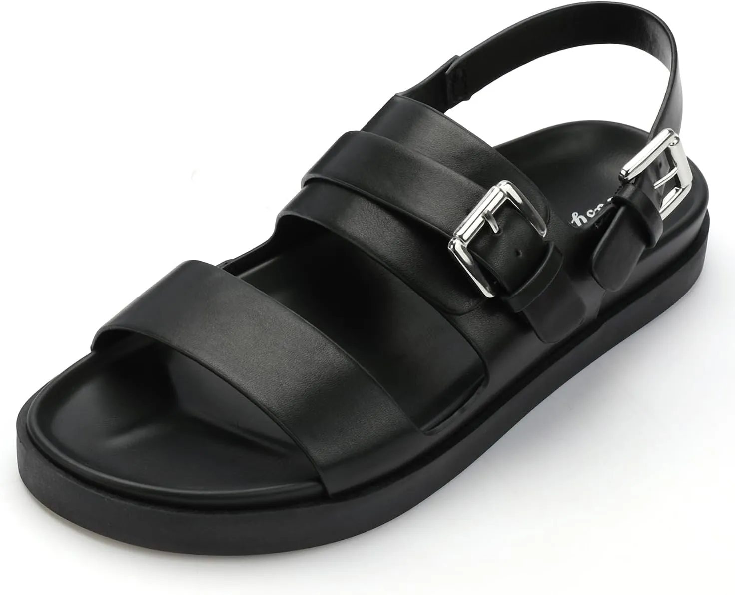 CosyFever Women's Black Slip On Flat Footbed Sandals Adjustable Back Strap Comfortable Walking Shoes for Casual Outfits Summer Work - 10 B(M) US