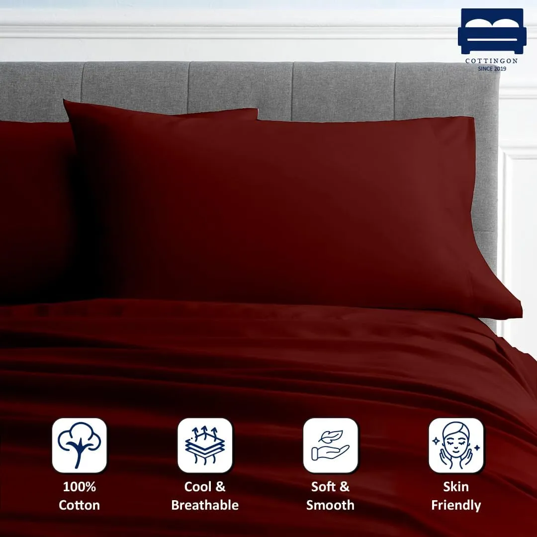 Cottingon RV King Sheets 72 x 80,Luxury Soft 100% Egyptian Cotton, 4 Pcs Camper Bedding Set to Fit Upto 15" Deep Custom RV Mattress, Burgundy Solid